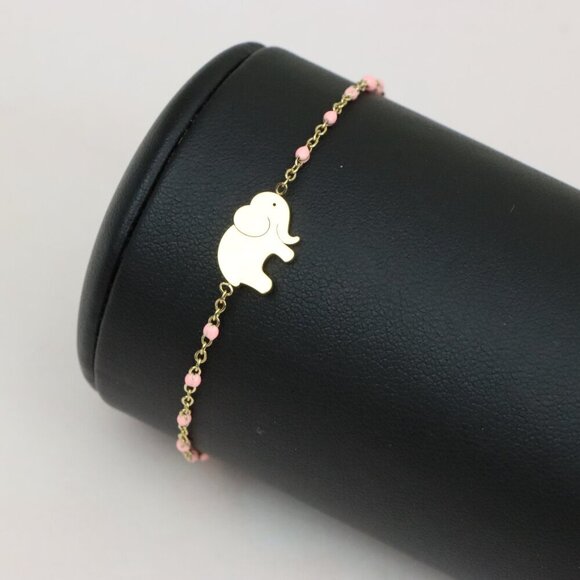 Cute Elephant Charm Yellow Bracelet with Pink Beads, XPBL0625 - Picture 5 of 11